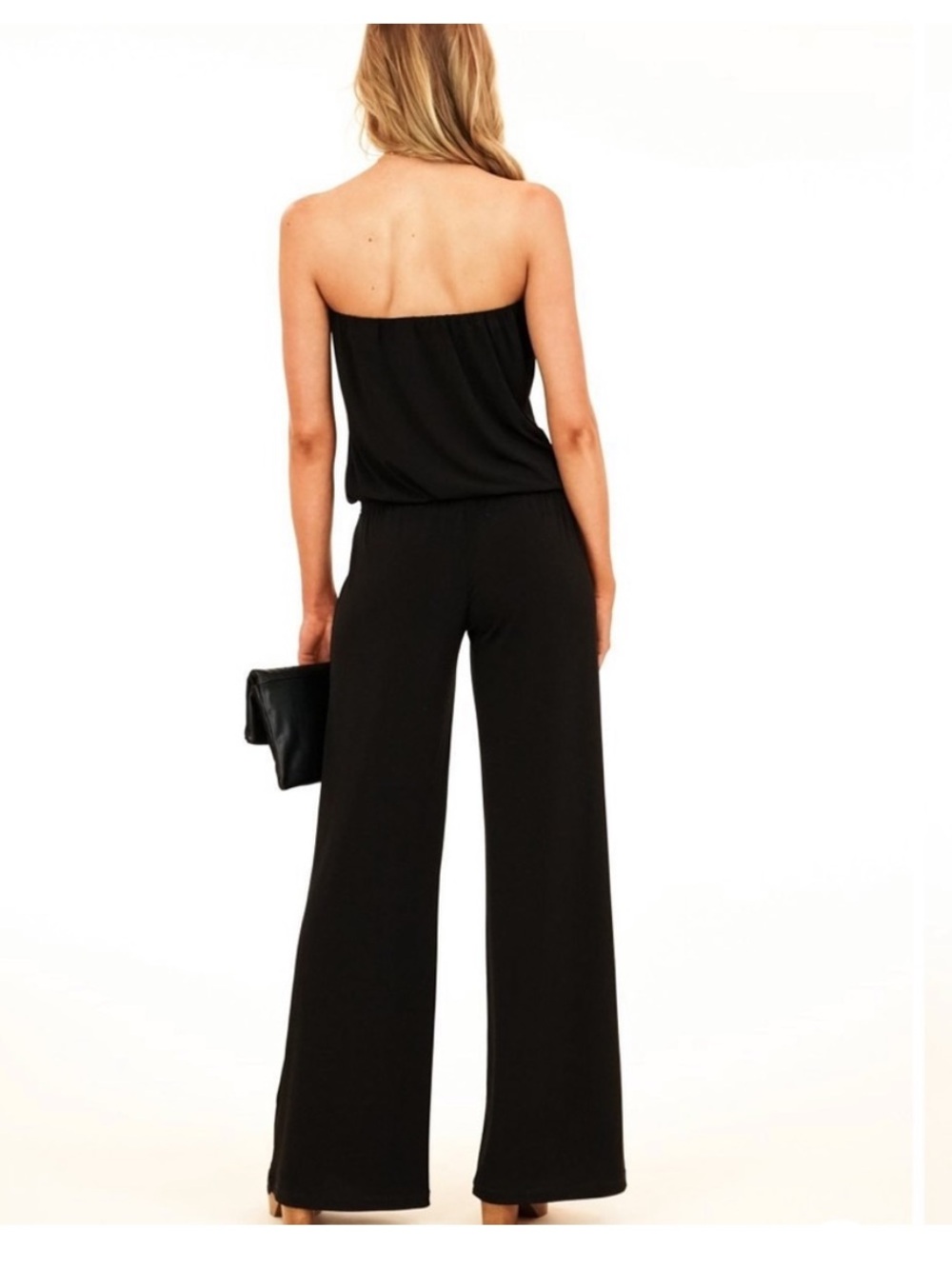 Veronica M Black Shirred Jumpsuit Wide Leg Tube Top Small - Picture 3 of 12